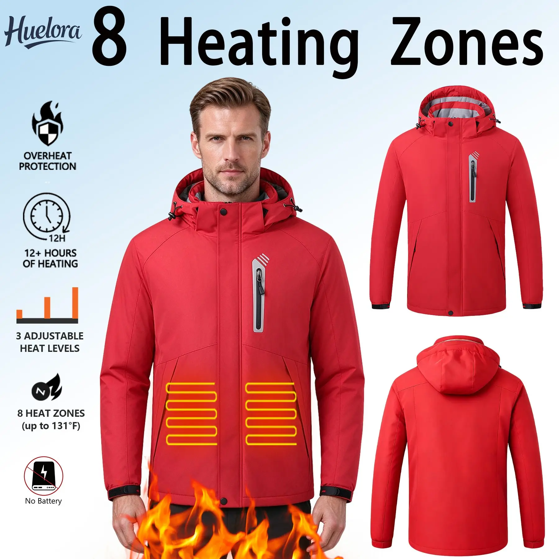 Red Heating Jackets Men Winter Warm Heated Windbreaker 8 Zones Electric Heated Coat Waterproof Coat Plus Size 5XL Outerwear Mal
