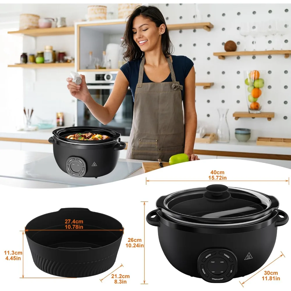 7 Quart Slow Cooker, Electric Slow Cooker Oval with Nonstick Removable Inner Ceramic Pot, Programmable with 3 Temp Settings