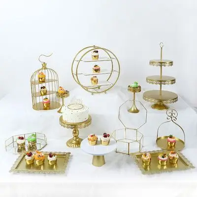 Golden dessert table ornament display stand European creative cake snack stand buffet cold meal tea break wholesale