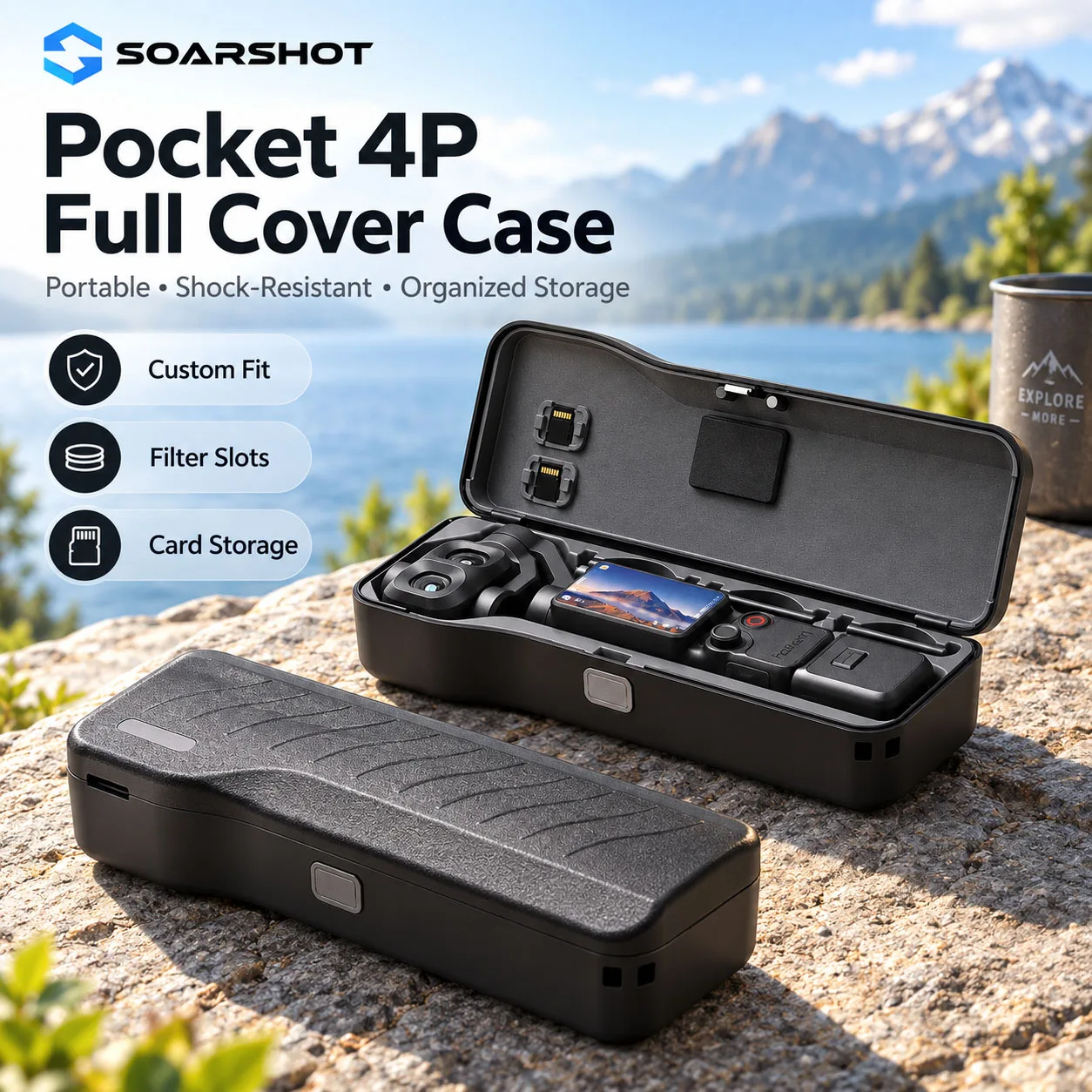 SOARSHOT PCH-826 Hard Carrying Case for DJI Osmo Pocket 4 Pro Protective Storage Box with Filter SD Card Slots