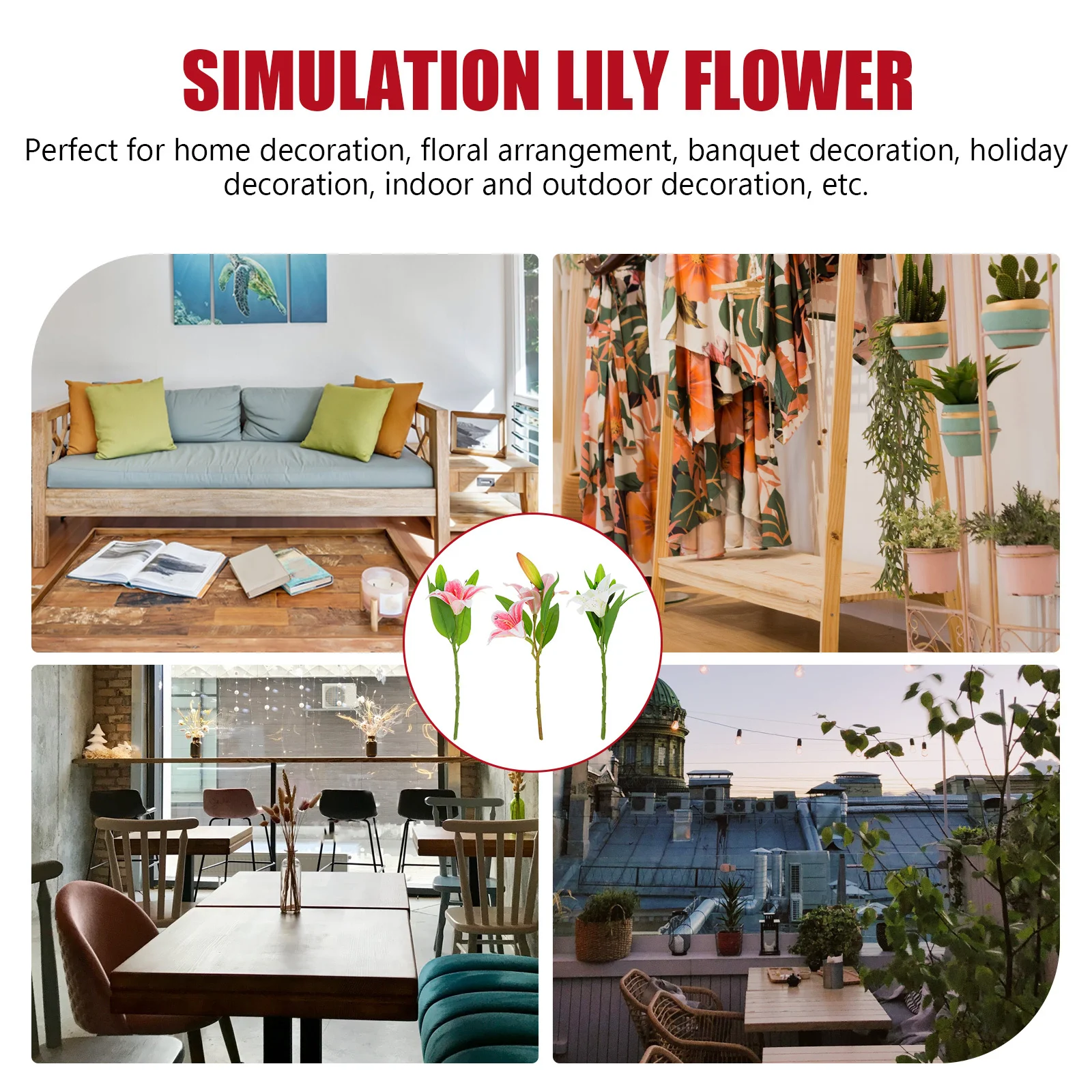 

3Pcs Fake Lily Flower Simulated Decor Home Wedding DIY Flower Arrangement Realistic Lily Ornament Living Room Decoration