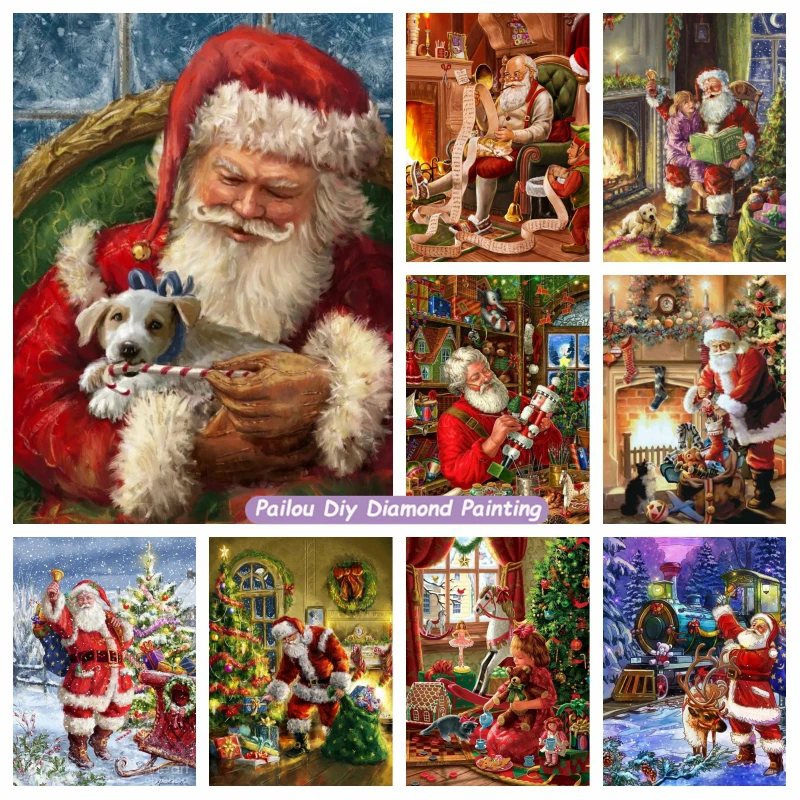 

Christmas Santa Claus With Tree And Ornament Full Diamond Painting Wall Art Holiday Decoration Mosaic Cross Stitch Room Decor