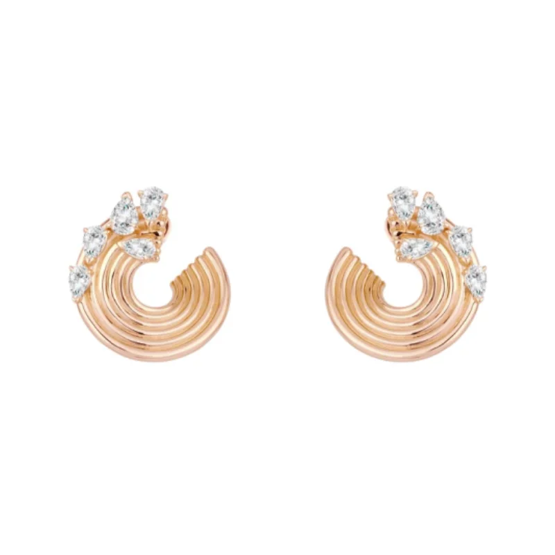 BELLUX Unique C shaped Rose Gold Geometric Studs Earrings Featuring Sparkling Zircon Stones 925 Silver Daily Wear Earring
