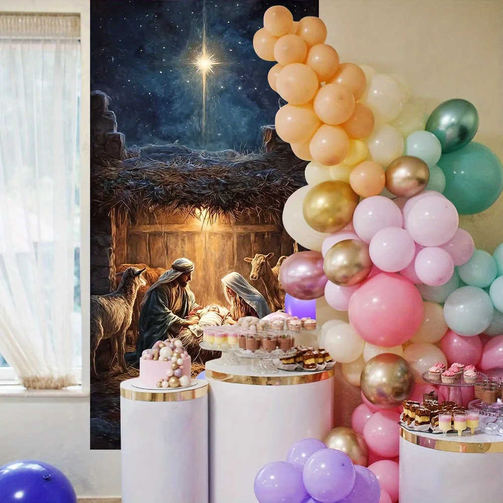 طائرة ثنائية الأبعاد، لافتة باب ثنائية الأبعاد، 1 لافتة باب بمشهد ثابت للميلاد - ماري، جوزيف ولادة يسوع - ألياف البوليستر #4