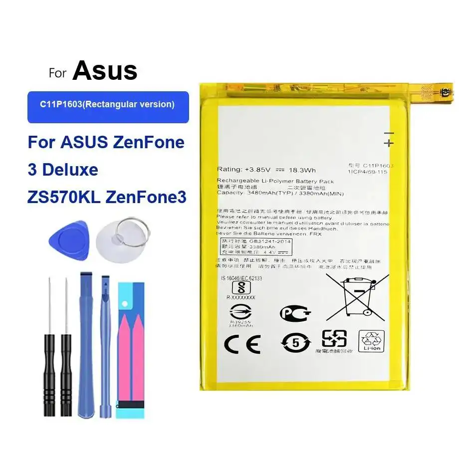 

Mobile Phone Battery 2650-3480Mah C11P1603 ( Rectangular Version ) C11P1601 For Asus Zenfone 3 Deluxe ZENFONE3 Ze520kl