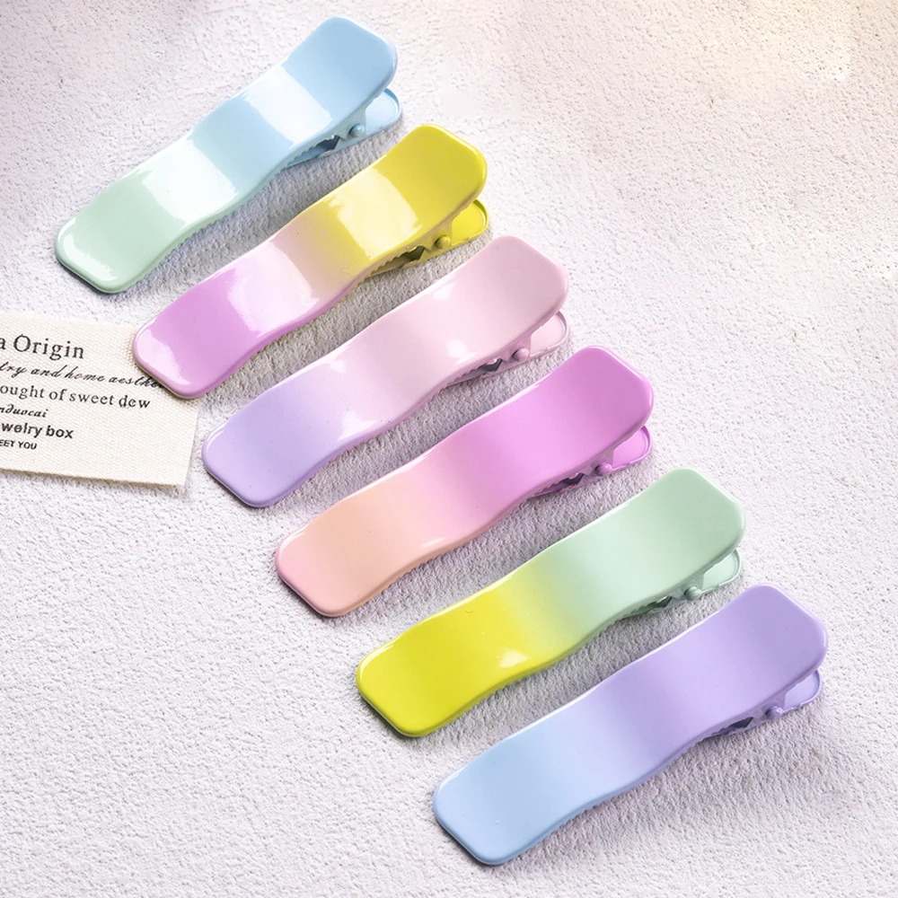 

10 Pieces New Gradient Color Hair Clip Metal Duckbill Clip 6x1.8cm Macaron Color Hair Clip DIY Fashionable Hair Accessory