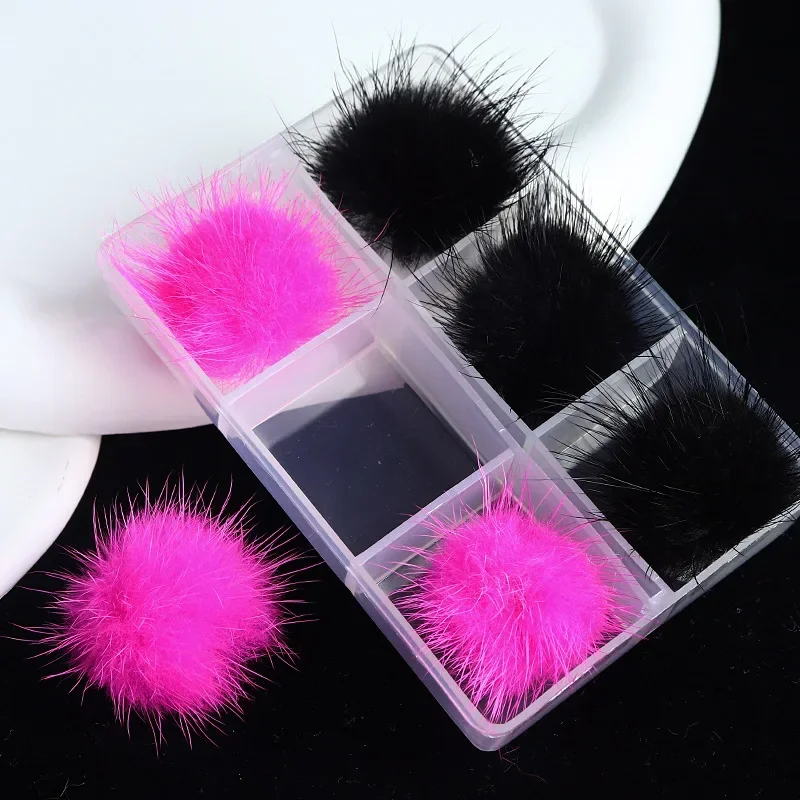 6Pcs Nail Art Accessories Fluffy Fur Pompom Mink Pom Poms Jewelry Detachable Magnetic Hairball DIY Design Decoration Manicure