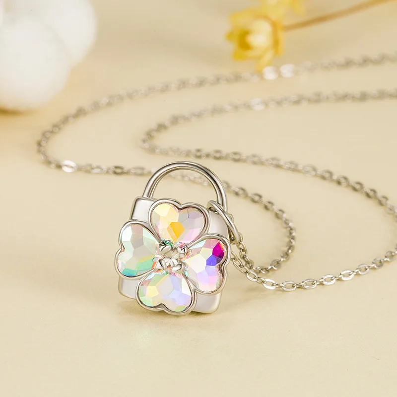 KOFSAC-collar de cadena de clavícula con cerradura de plata 925 para mujer, diseño de chica dulce, moda deslumbrante, corazón de cristal, joyería de trébol de cuatro hojas
