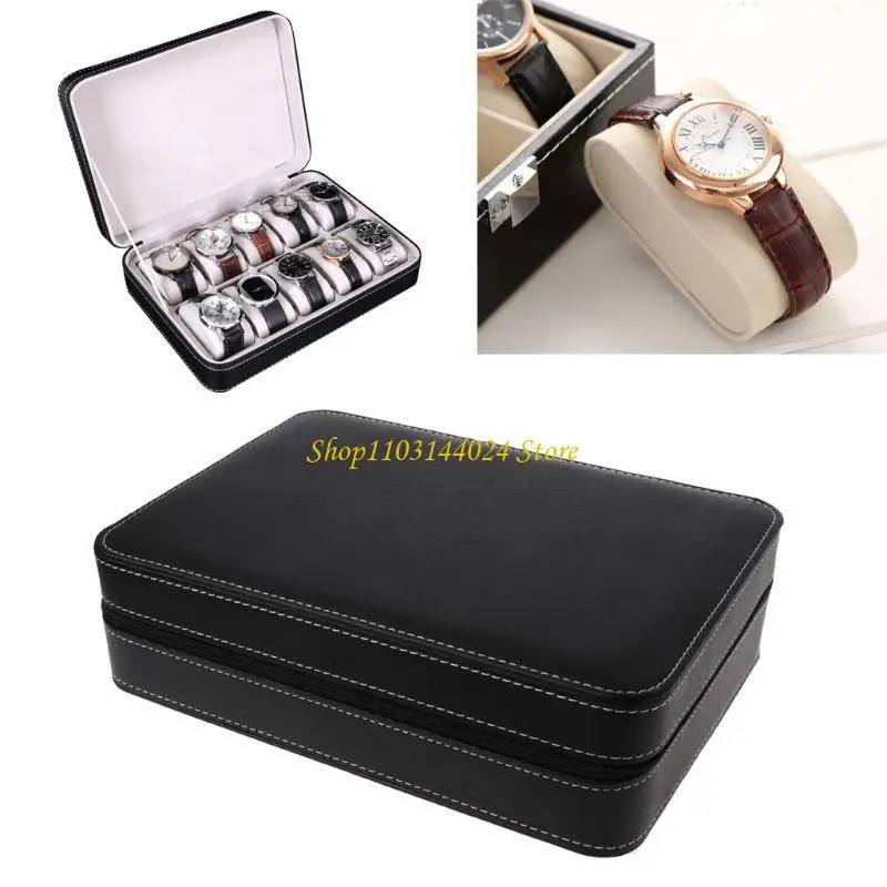 N5KE 10 Slot PU Leather Watch Box Watch for Case Travel Bag Portable Holder