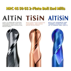 HRC 60 55 45 2 Flute Ball Nose End Mills 4/6/8mm Shank CNC Router Bit Carbide End Mills Helical Mills for Woodworking