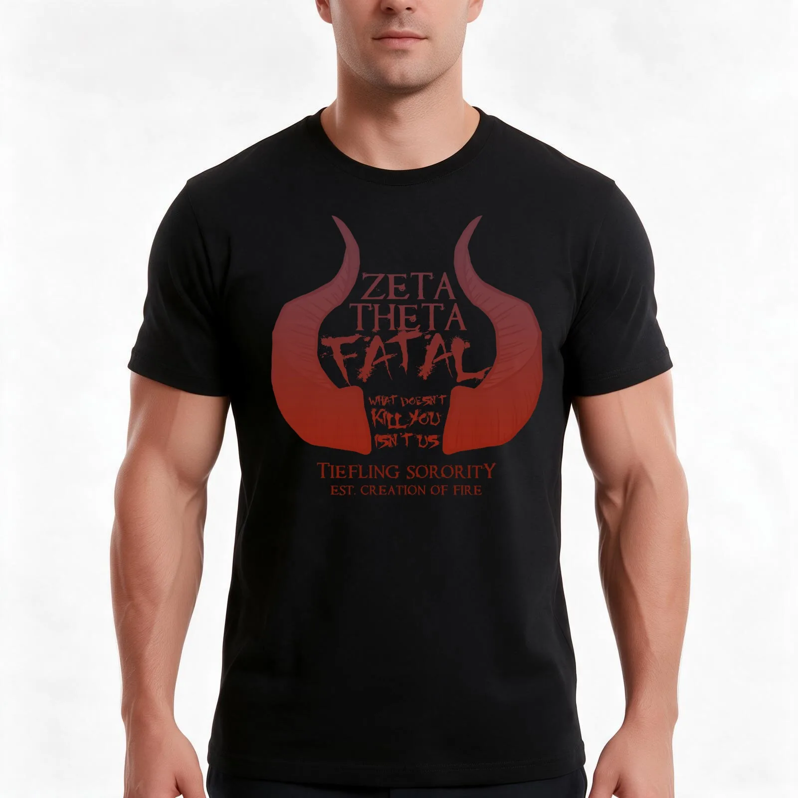 Zeta Theta FATAL - Tiefling Sorority T-Shirt, Summer Casual Cotton Tee, Oversized Streetwear Tops, Vintage Graphic Print