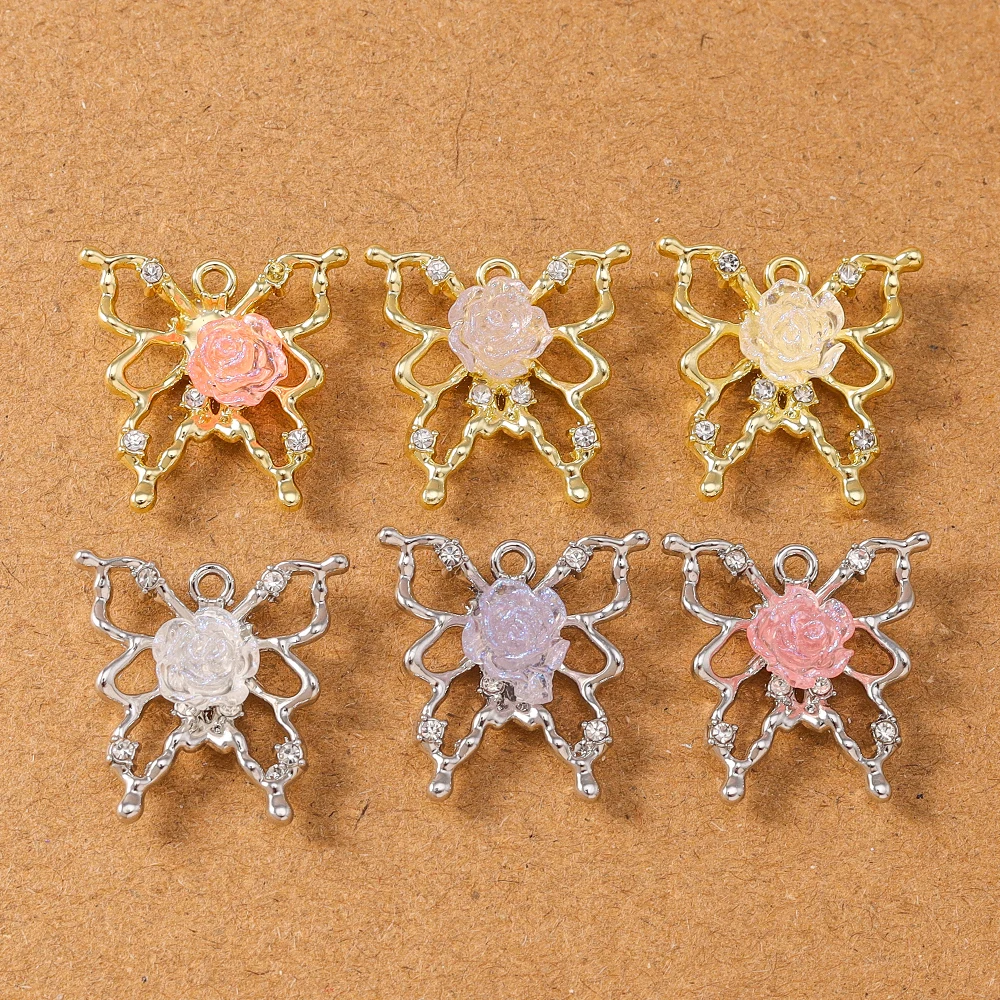 

5pcs Crystal Rose Flower Butterfly Charms Pendant for Jewelry Making Necklace Earrings Bracelet DIY Accessories Supplies