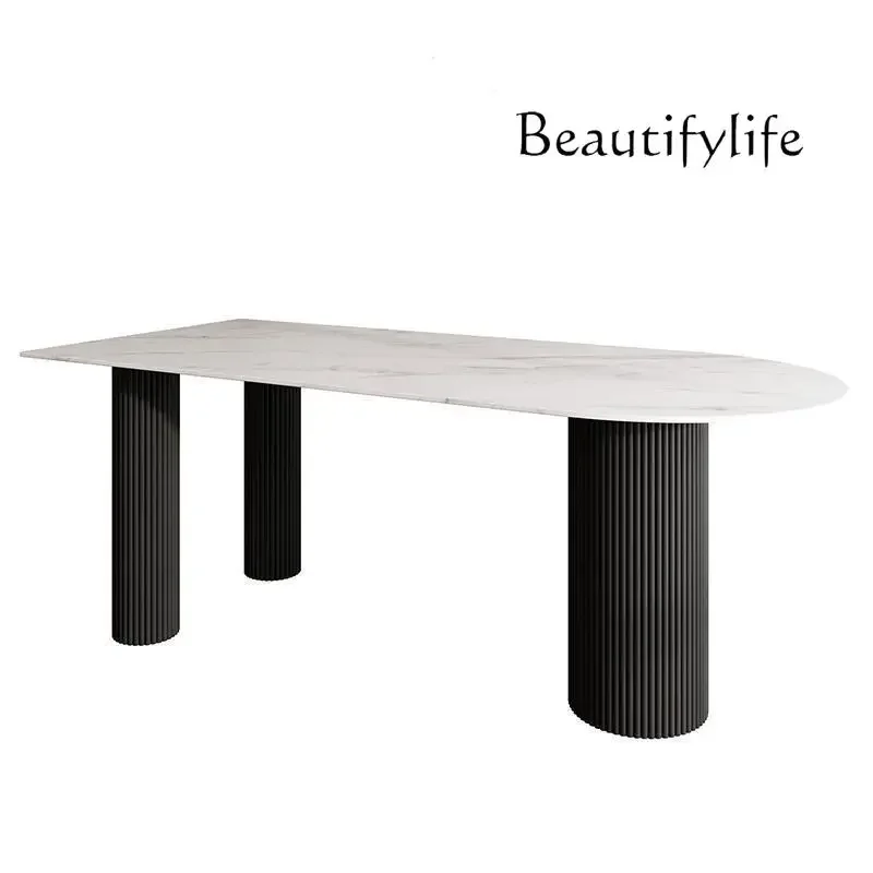 

Wabi Sand Wind Slate Semicircular Middle Island Dining Table Integrated Modern Simple Wall Designer Solid Wood Table