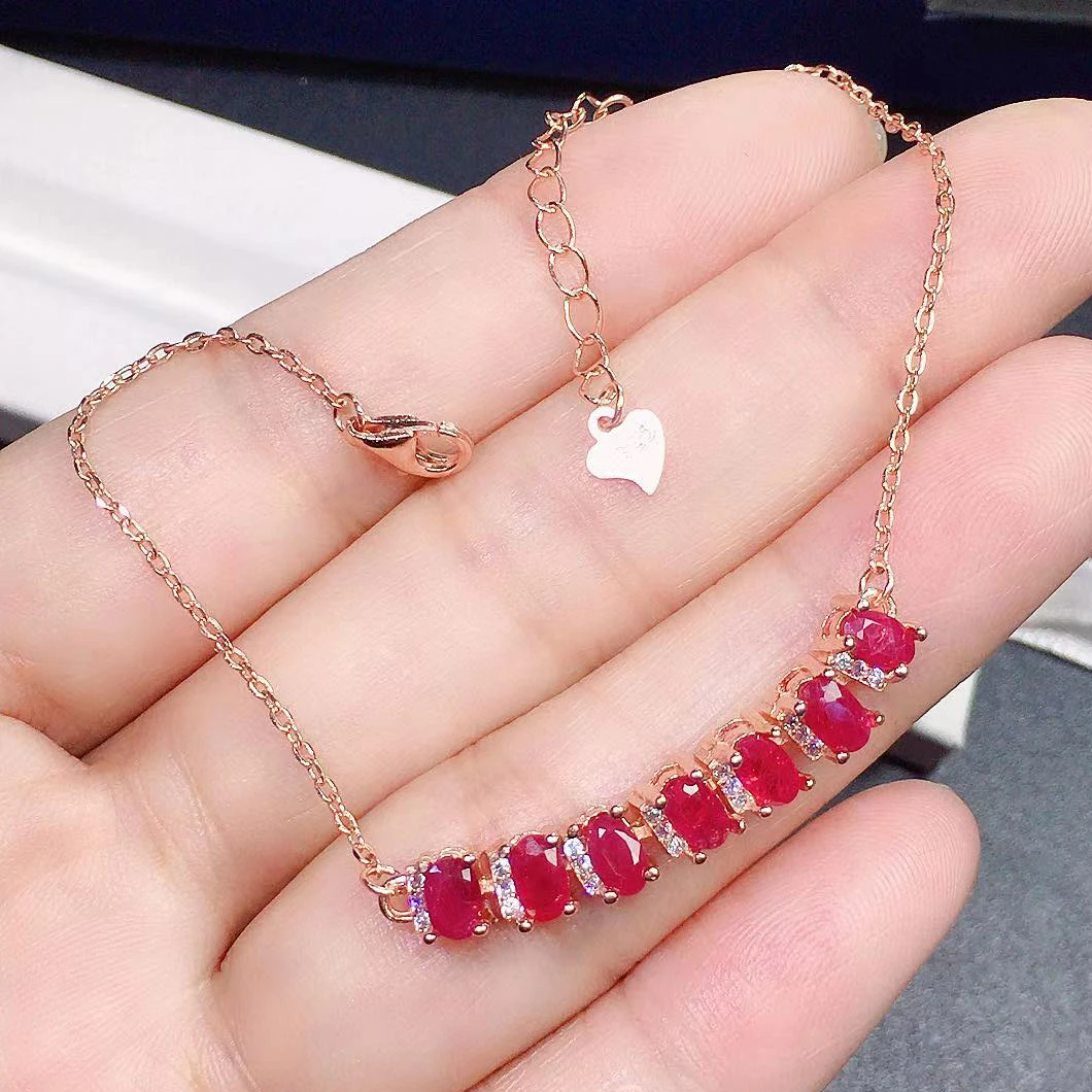 

Natural Ruby Sterling Silver Bracelet with 3 Layers Gold Plating 3mm*5mm Total 2.1ct Ruby Bracelet Birthday Gift for Woman