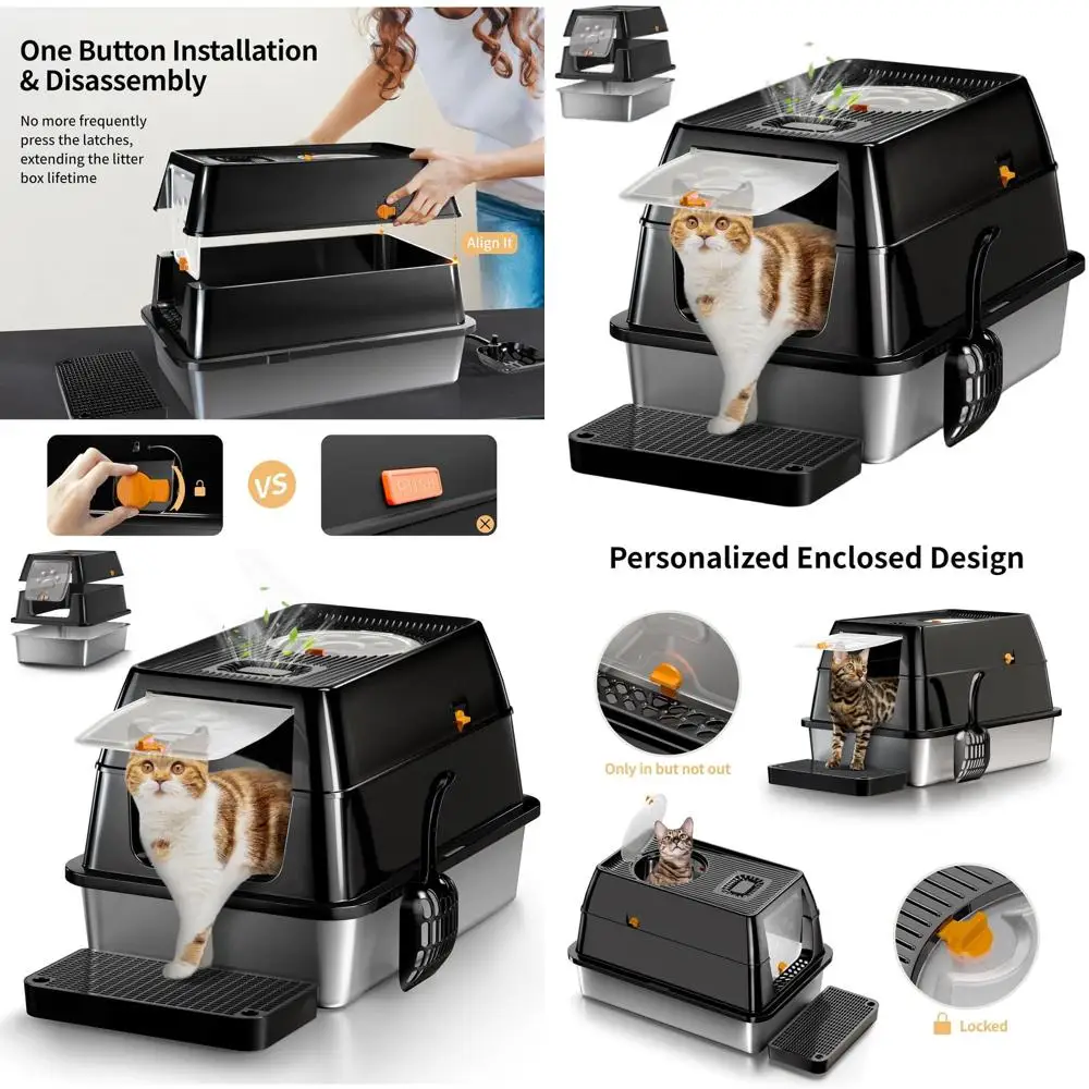 

Large Enclosed Metal Cat Litter Box with Removable Lid and Scoop, Suitable for Big Cats, Odor Control, Easy to Clean, Leak-Resis