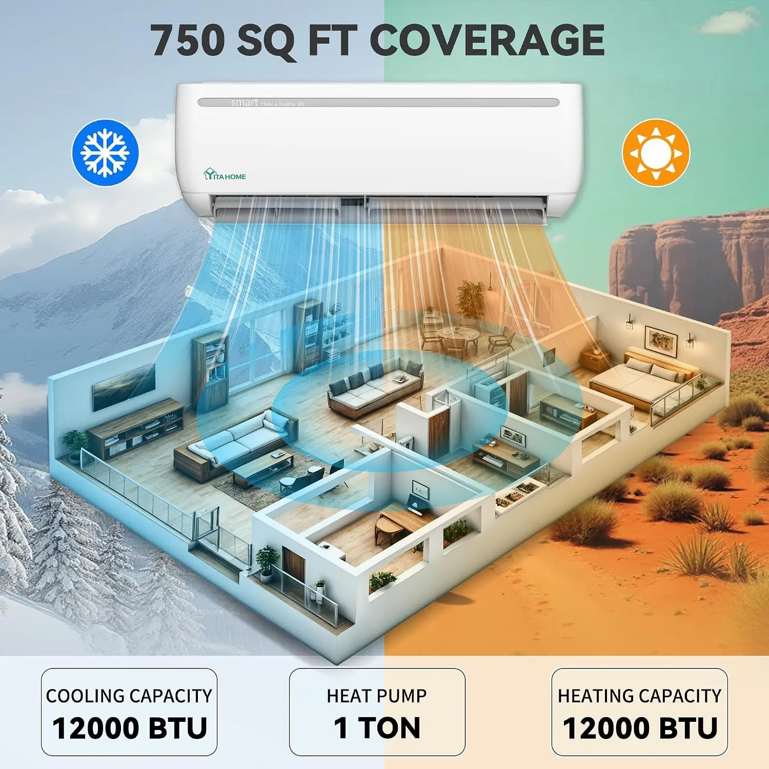 12000 BTU Mini Split Air Conditioner Heat Pump System, 17 SEER2 208-230V Ductless Inverter System with Wi-Fi & Alexa, Custom
