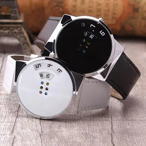 Reloj Mujer Fashion Ceative Dial Moveable Digital Watch Unisex Women Men Sport Watches Leather Band Quartz Wristwatches Ladies