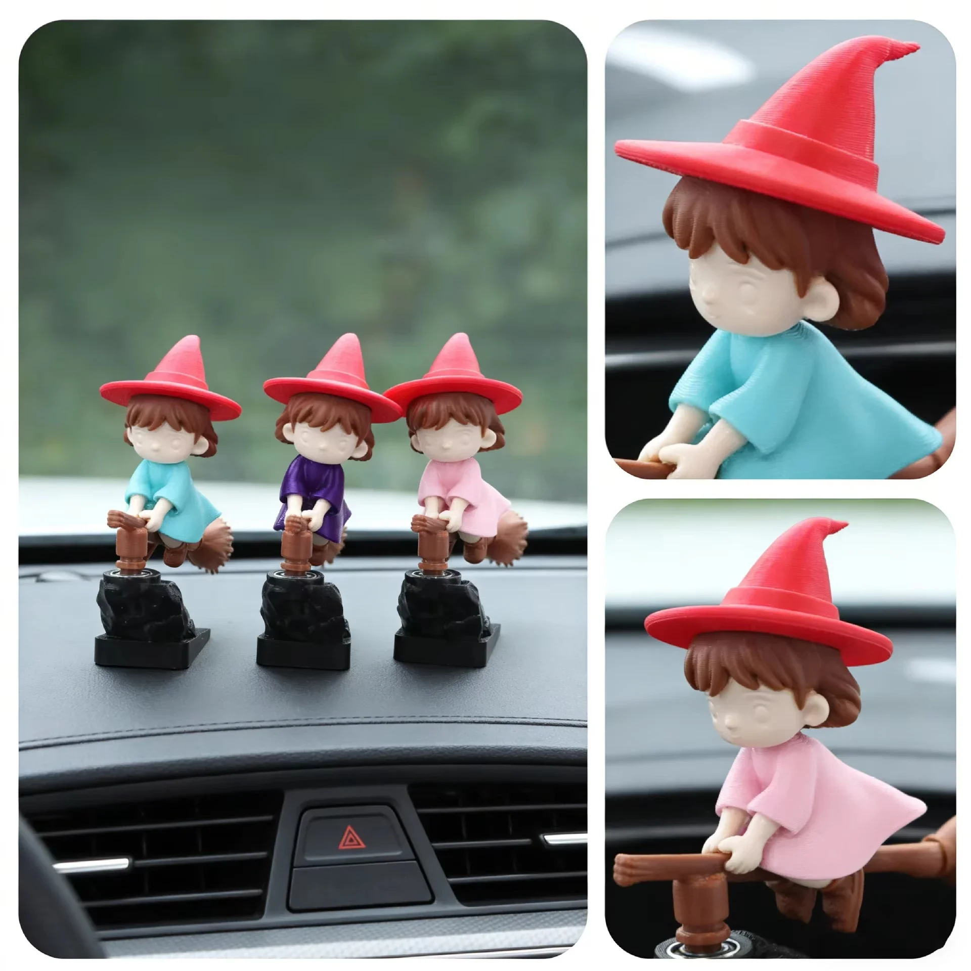 Wizard Broomstick Drift Ornament Fun Activated Dynamic Flying Car Dashboard Decoration Hanging Mirror Charm Gift for Ornament