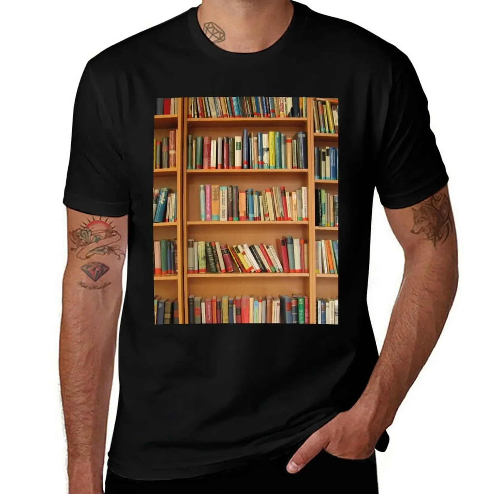 Bookshelf Books Library Bookworm Reading T-Shirt Clothing cotton man t-shirts outfits for men