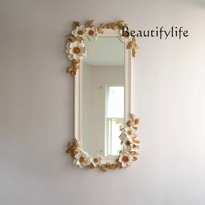 

French full-length mirror home full-length mirror living room background hanging engraved decoration retro European mirror
