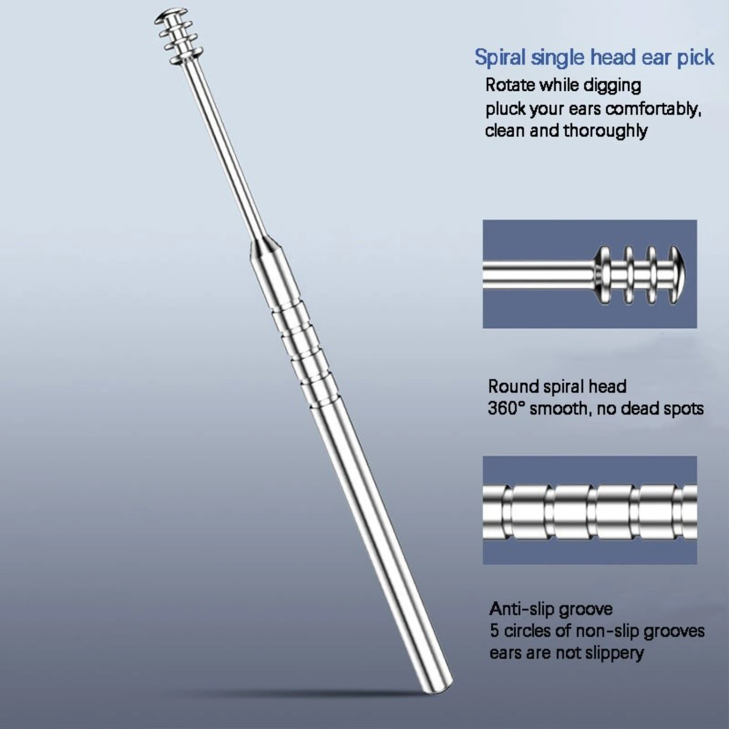 Ensemble d'outils de suppression d'avertissement d'oreille en spirale en acier inoxydable, collecteur de cérumen, cure-oreille, cuillère de nettoyage d'oreille, haute qualité, 6 pièces