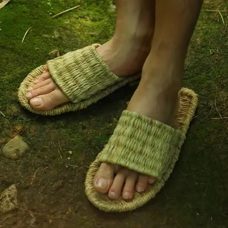 

Мужские плетеные сандалии ручной работы из натуральной конопли, ретро-стиль, для улицы, повседневные, на плоской подошве, с открытым носком, пляжные