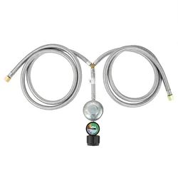 5 Feet Y-Splitter Braided Hose Low Pressure Propane Regulator Adapter with Tank Gauge Level Indicator for LPG Gas Grill Heaters