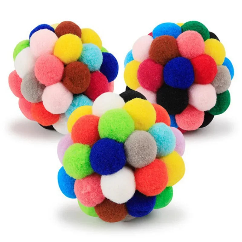 Cat Toys Cat Plush Ball Toy Pet Elastic Bell Ball Self Hi Ball Playing Cat Colorful  Woolen Ball Cat Toys Interactive