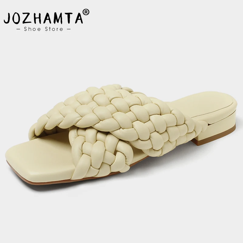 

JOZHAMTA Size 33-40 Flats Slippers Women Woven Low Heels Summer Shoes Woman 2023 Fashion Sandals Indoor House Slides Outdoor