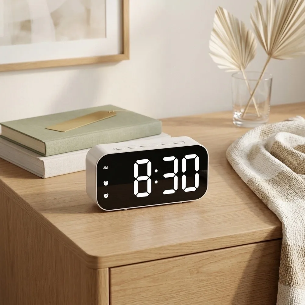 Modern LED Alarm Clock Voice Activated Temperature Readout Compact Dimensions 12x6x4cm for Students Professionals