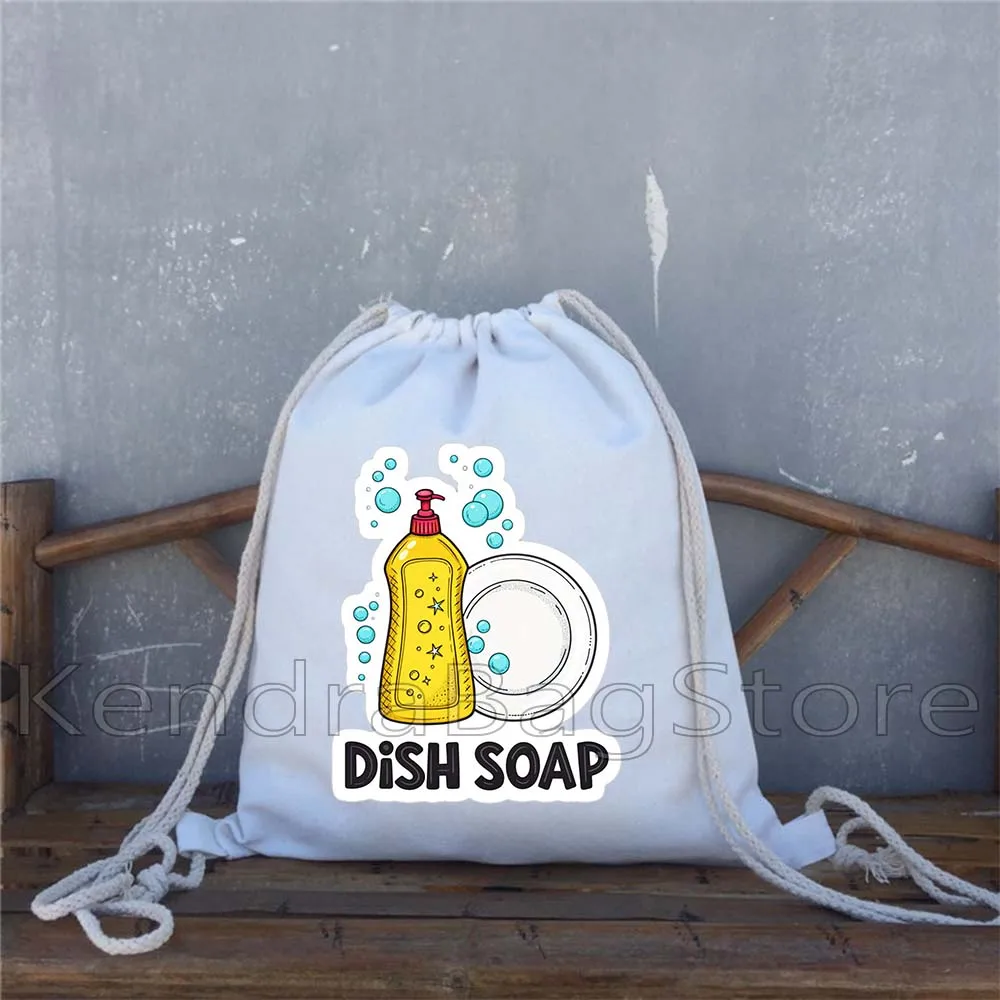 

Cute Dish Soap Print Canvas Drawstring Cotton Soccer Backpack Gym Sackpack Gifts String Bag for Exercising Hiking Sports Yoga