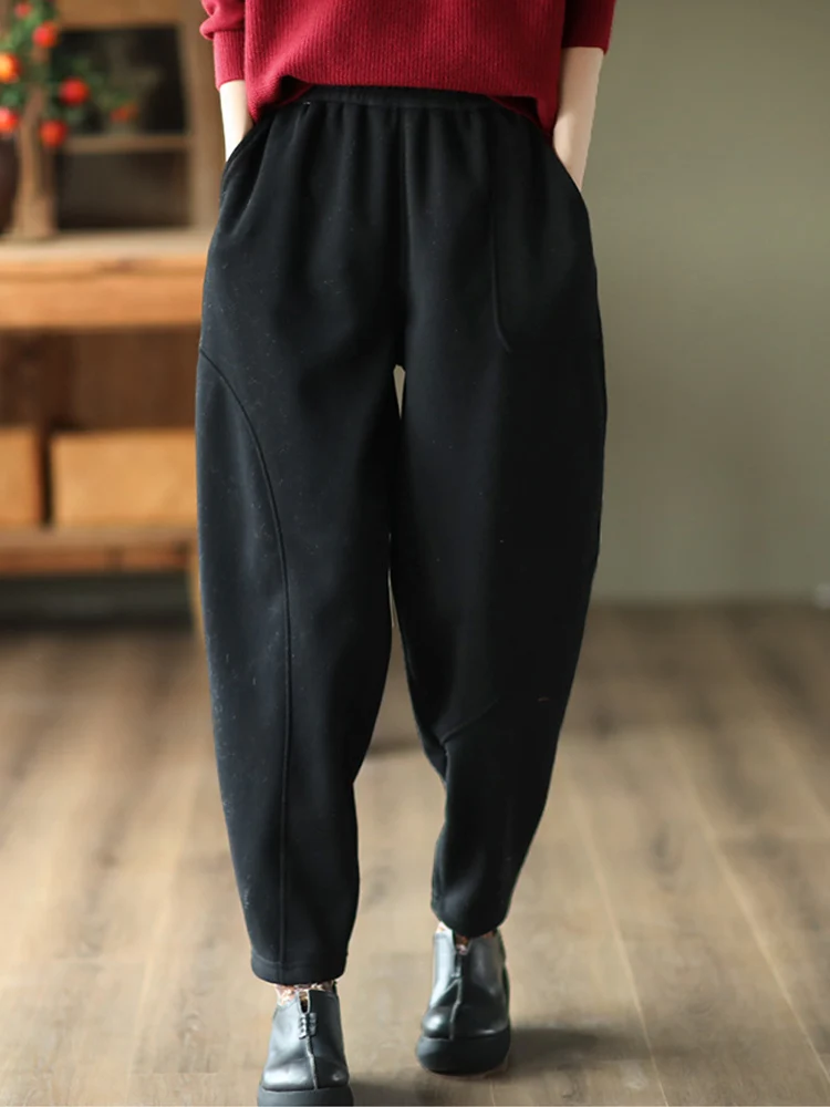 Plus Velvet Thick Warm Knitted Sweatpants 2024 New Winter All Match Sports Casual Trousers Loose Wide Leg Pants for Women