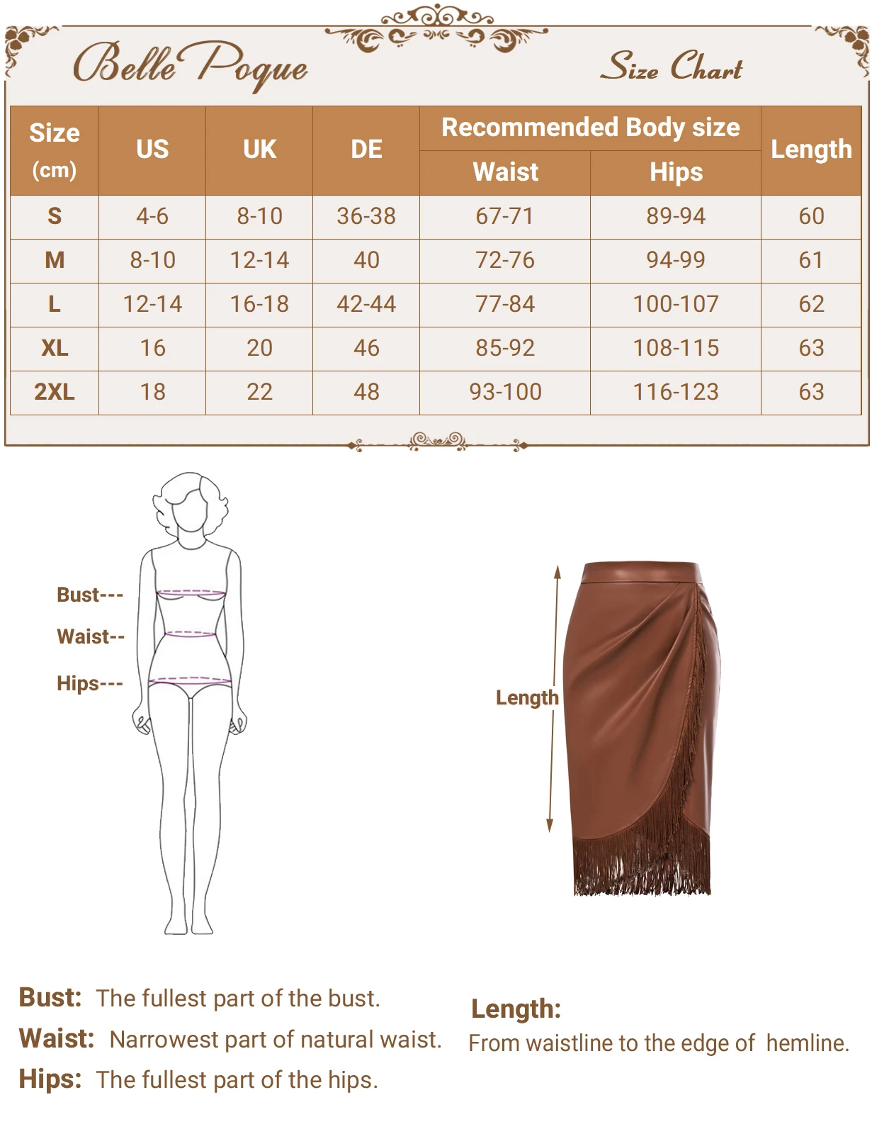 BP Women's Wrap Hem PU Leather Skirt High Waist Tassel Decoration Bodycon Skirt Slit Knee Length Workwear Pencil Skirt