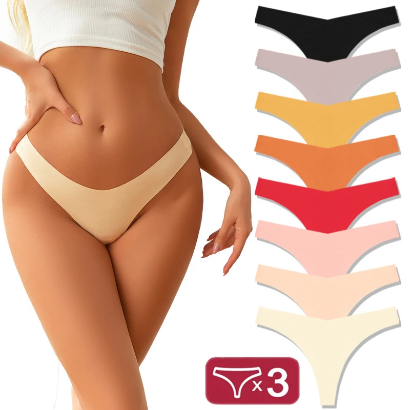 3Pcs/Set Female Sexy G-String Underwear T-back Intimates Lingerie Seamless Low Waist Underpants 10 Color Lady Bikini Panty XS-XL