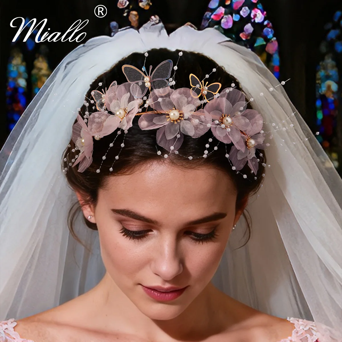 

Miallo милая французская розовая повязка на голову с цветочным принтом, жемчужная корона, тиара, украшение для волос для женщин, свадебные головные уборы, заколка для волос с бабочкой