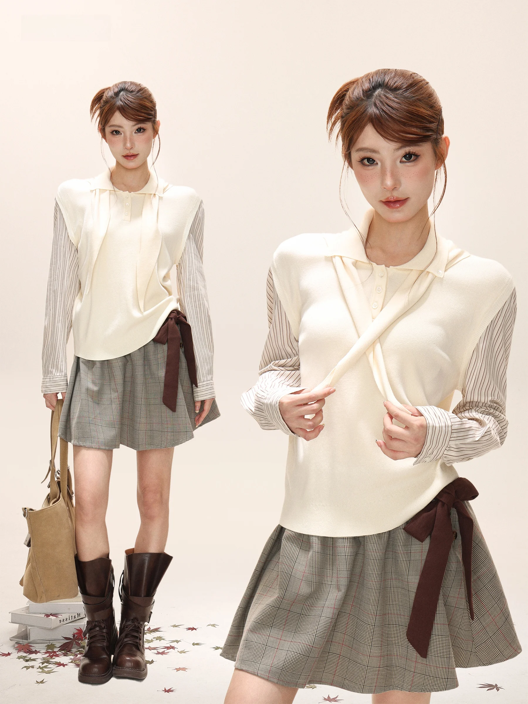 

Женская полосатая толстовка свободного кроя с эффектом похудения, дизайн для ранней осени, стандартная ширина плеч, длинный рукав