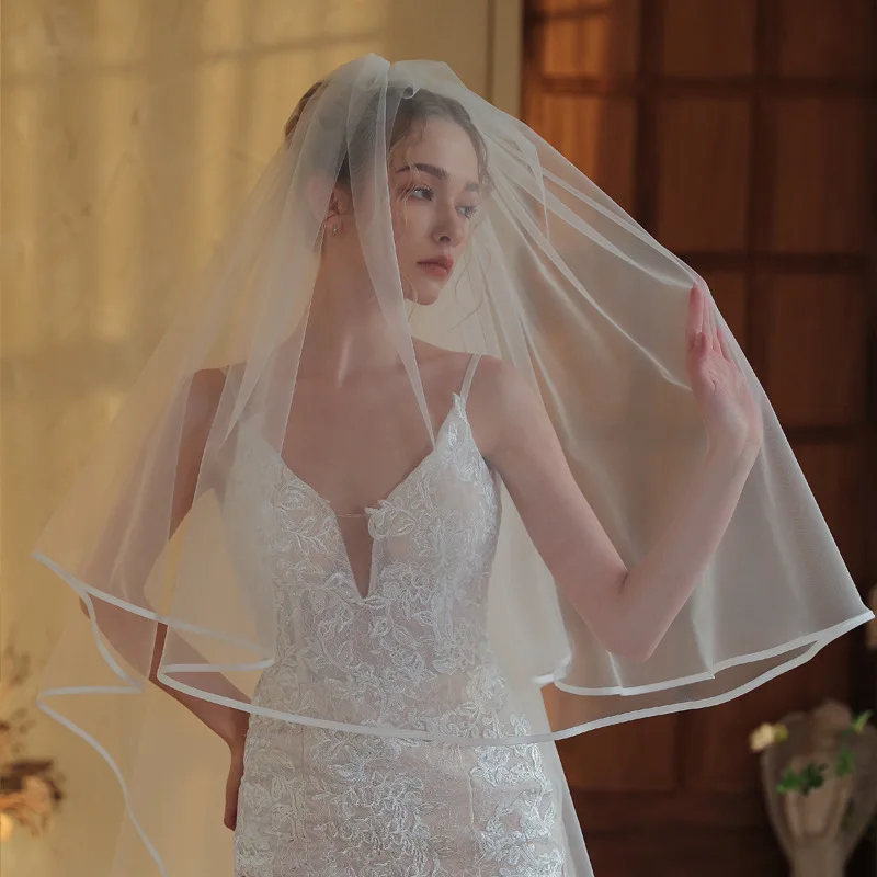 Abito da sposa lungo principale Velo da sposa Velo da sposa a doppio strato con coda da 3 metri Velo soffice che copre Mantillas per il viso