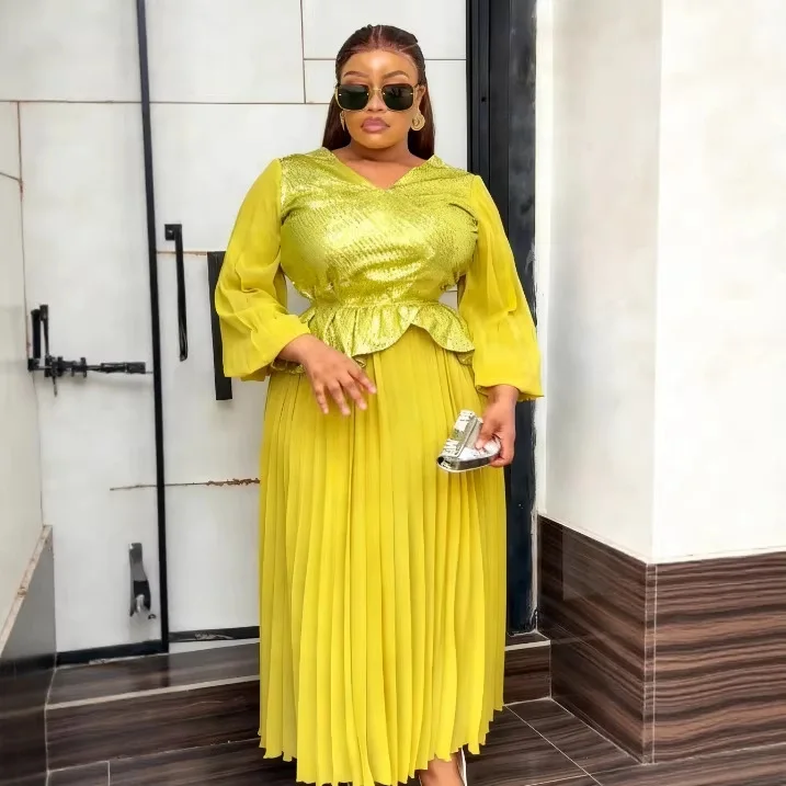 

Africa Clothing Womens Sequin Patchwork Dress for Chubby Women Waist-cinching Slimming Pleated Long Dresses for Banquets Y2k