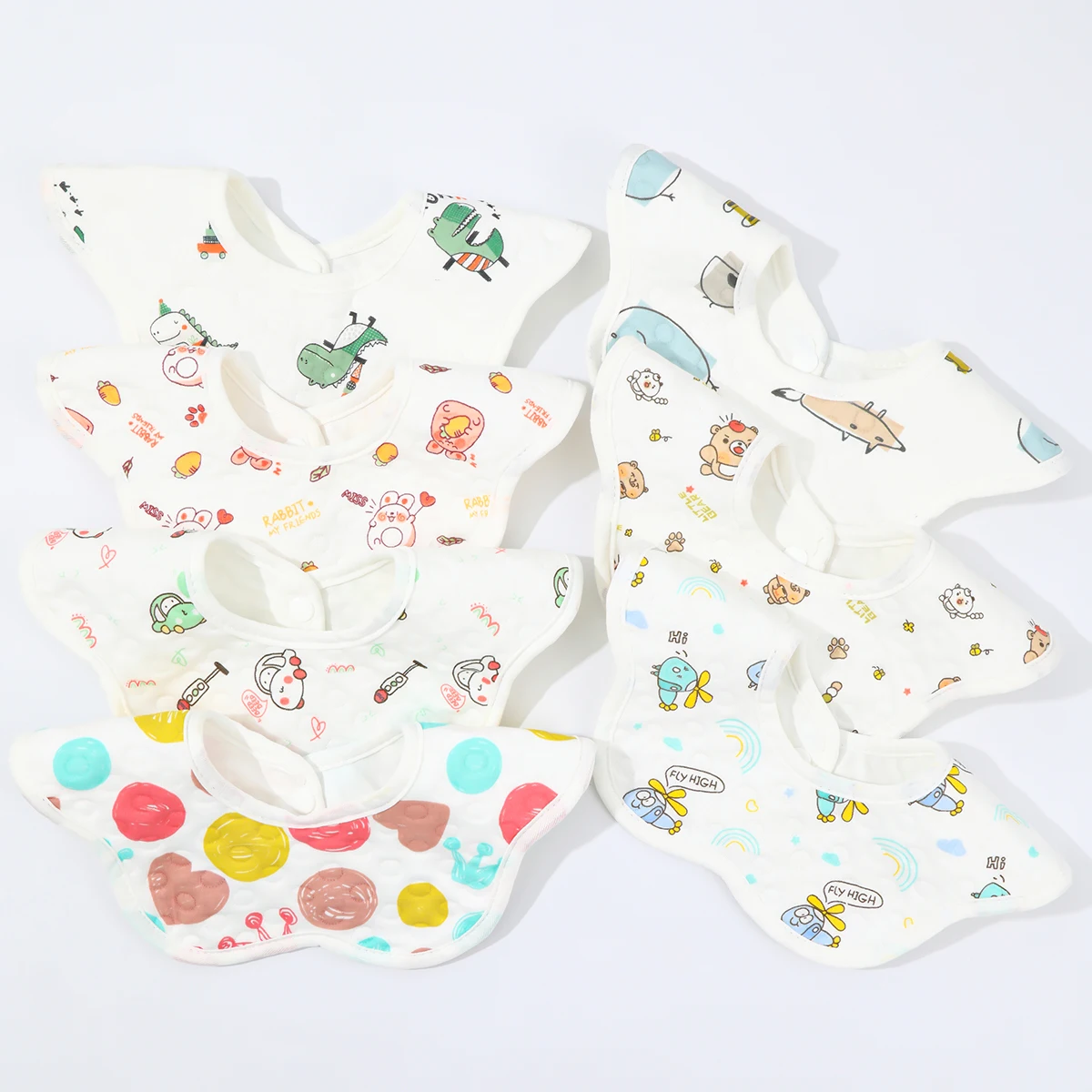 

Слюнявчик детский из 7 предметов, из чистого хлопка, с мультяшным принтом, трикотажный, водонепроницаемый, с лепестками, с двумя пуговицами, мягкий, блестящий