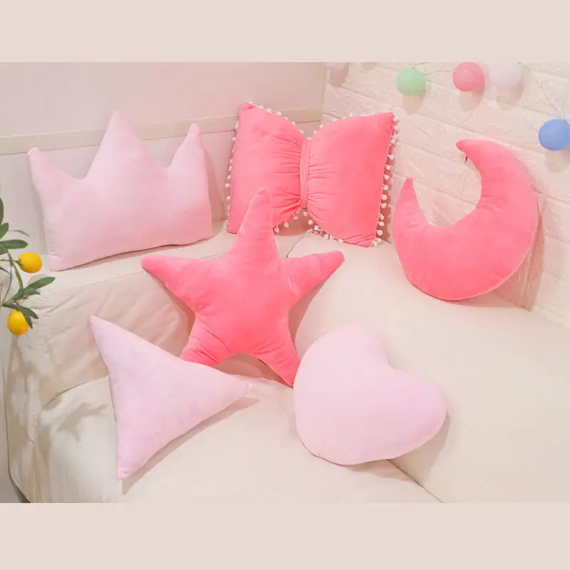 Stars Moon Shape Cushion Girls\' Pink Cute Sleep Pillow Office Cushion  Bedside Pillow Decor Home