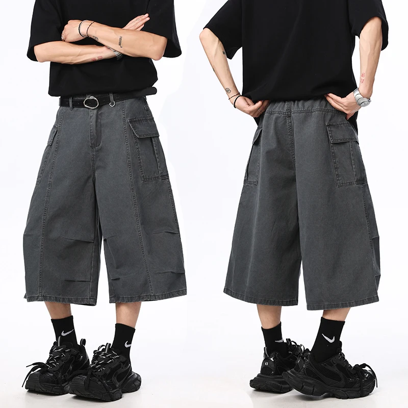 

Summer 100% Pure Cotton Men's Workwear Shorts, Straight Leg Loose Fitting Men's Cropped Pants, Outdoor Casual Street Pants