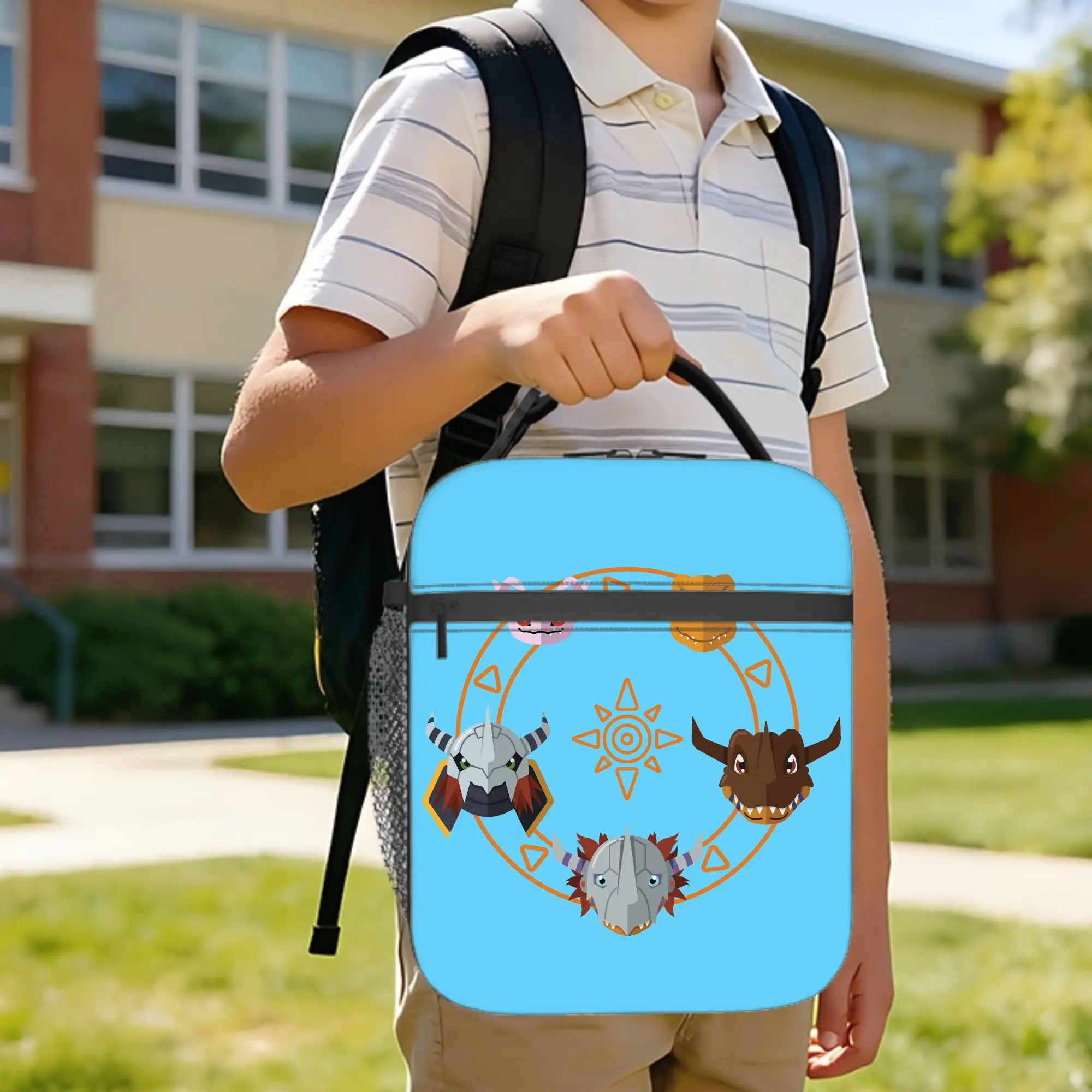 Digimon Agumon Anime Insulated Lunch Bags Digital Courage Meal Container Cooler Bag Tote Lunch Box Office  Picnic Bento Pouch