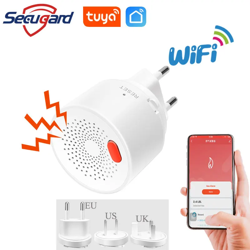 WiFi Gas Detector Tuya LPG Natural Gas Leakage Sensor Smart Home Leak Detectors Security Protection Alarm EU/US/UK Plug Optional