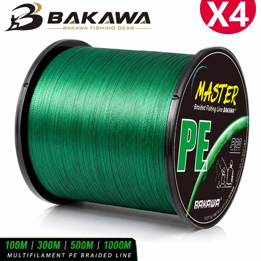 BAKAWA 4X geflochtene Angelschnur, PE-Angelschnur, 100 m, 300 m, 500 m, 1000 m, abriebfest, superstark, Multifilament, für sanftes Werfen