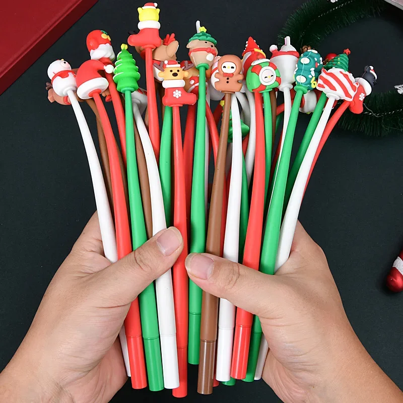 50Pcs/Lot Kawaii Christmas Theme Gel Pen Cute Cartoon Santa Claus Snowmen Soft Shake Smooth Writing Pens Kids School Stationery