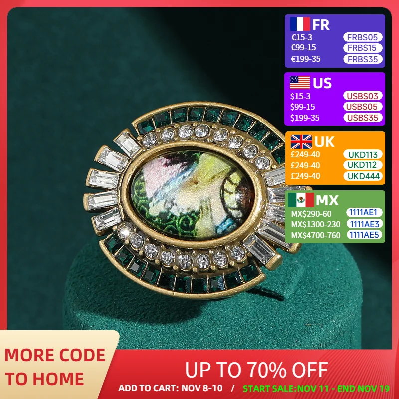 

Vintage Gold Color Rings Emerald Crystal Cameo Head Oval Zircon Luxury Designer Antique Jewelry For Woman Wedding 2025 Trends