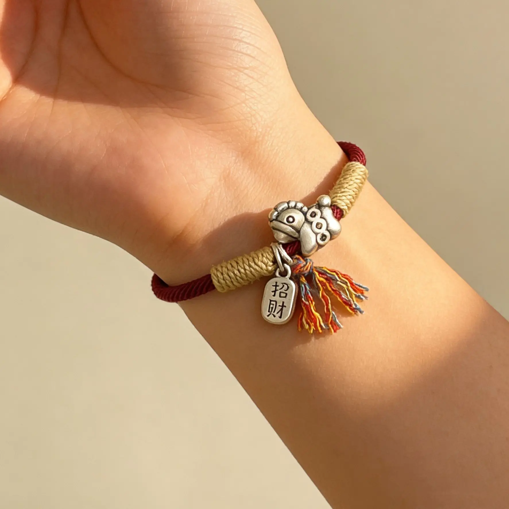 

Браслет из серебра 999 пробы с символом Денежного цветка и знаком Зодиака Лошадь, для привлечения богатства, на удачу, в новом китайском стиле, с красной веревкой в стиле Ins