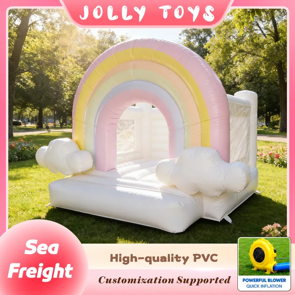 Rainbow Inflatable Trampoline Castle with Slide Indoor and Outdoor Trampoline Castle Set Includes Blower PVC Material Kid's Toy
