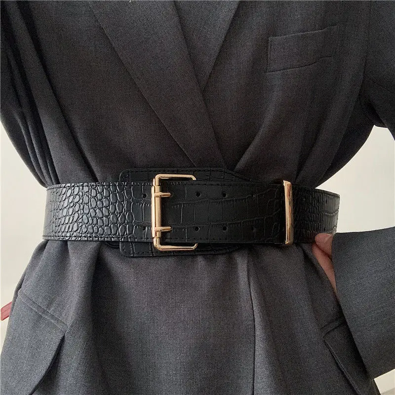 

European and American concave shaped crocodile patterned waist belt for women matching suit waist seal decoration waist width