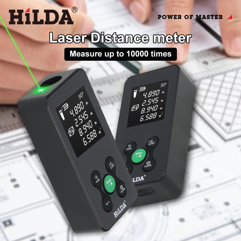 HILDA 50M/100M Laser Rangefinder Red/Green Light Laser Distance Digital Tape Rechargeable and Measurable Angle Laser Measure